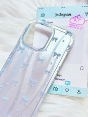 Case Ốp điện thoại iPhone Nơ Xanh Dương Hologram Bling Bling iPhone 13/14/15/16/Pro/Promax