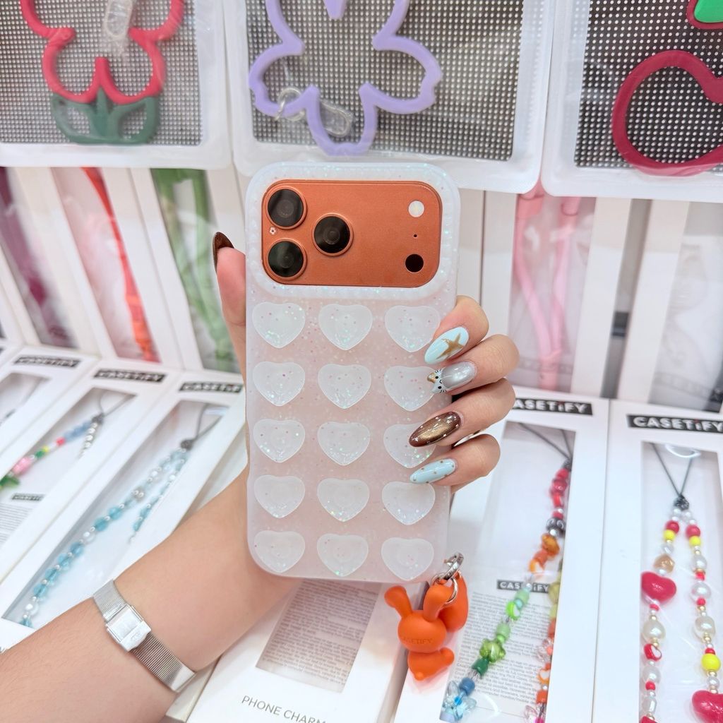 Case Ốp điện thoại iPhone chất silicone HÍT nam châm trái tim màu trắng iPhone 15/16/17Pro/Promax