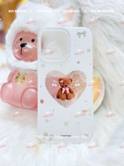 Case Ốp điện thoại iPhone Trắng Gấu Nâu Nơ Sao Cherry Freedom Có Nút Control Viền Camera Bling Bling iPhone 13/14/15/16/17Pro/Promax