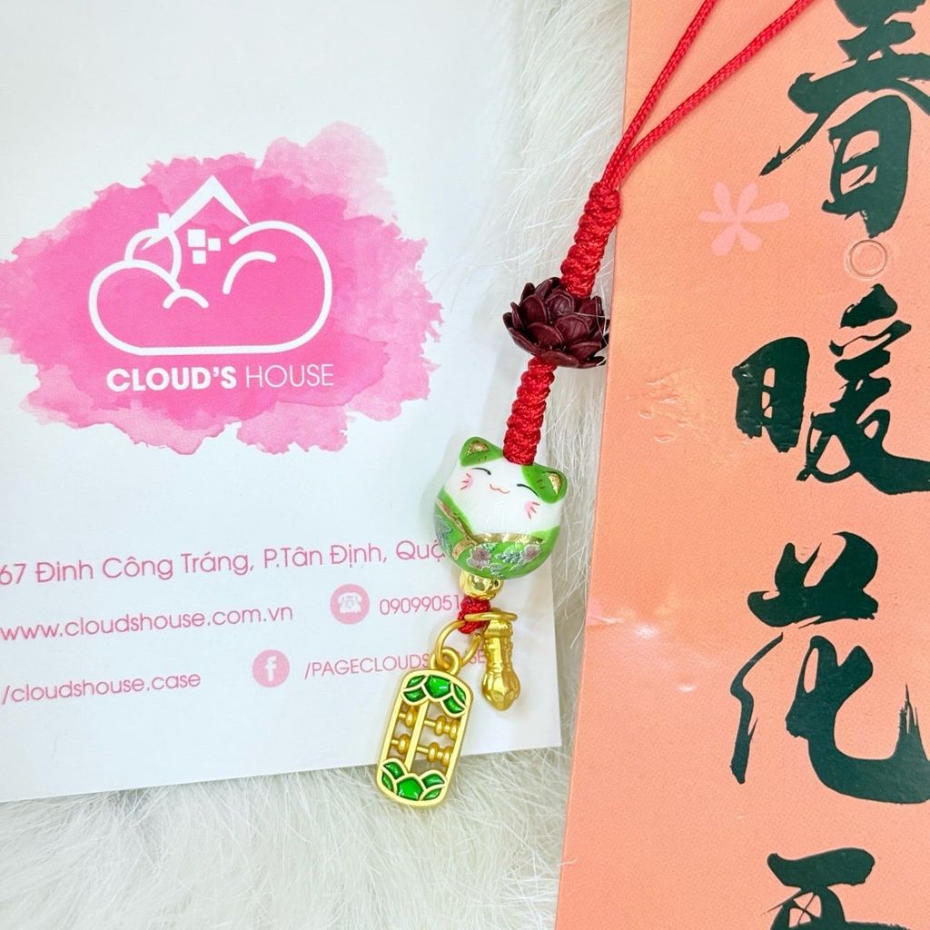 Móc Treo Điện Thoại Mèo Thần Tài Mèo Lớn Mèo Nhỏ – Phụ Kiện Trang Trí Nhiều Màu Kèm Hoa Sen & Charm