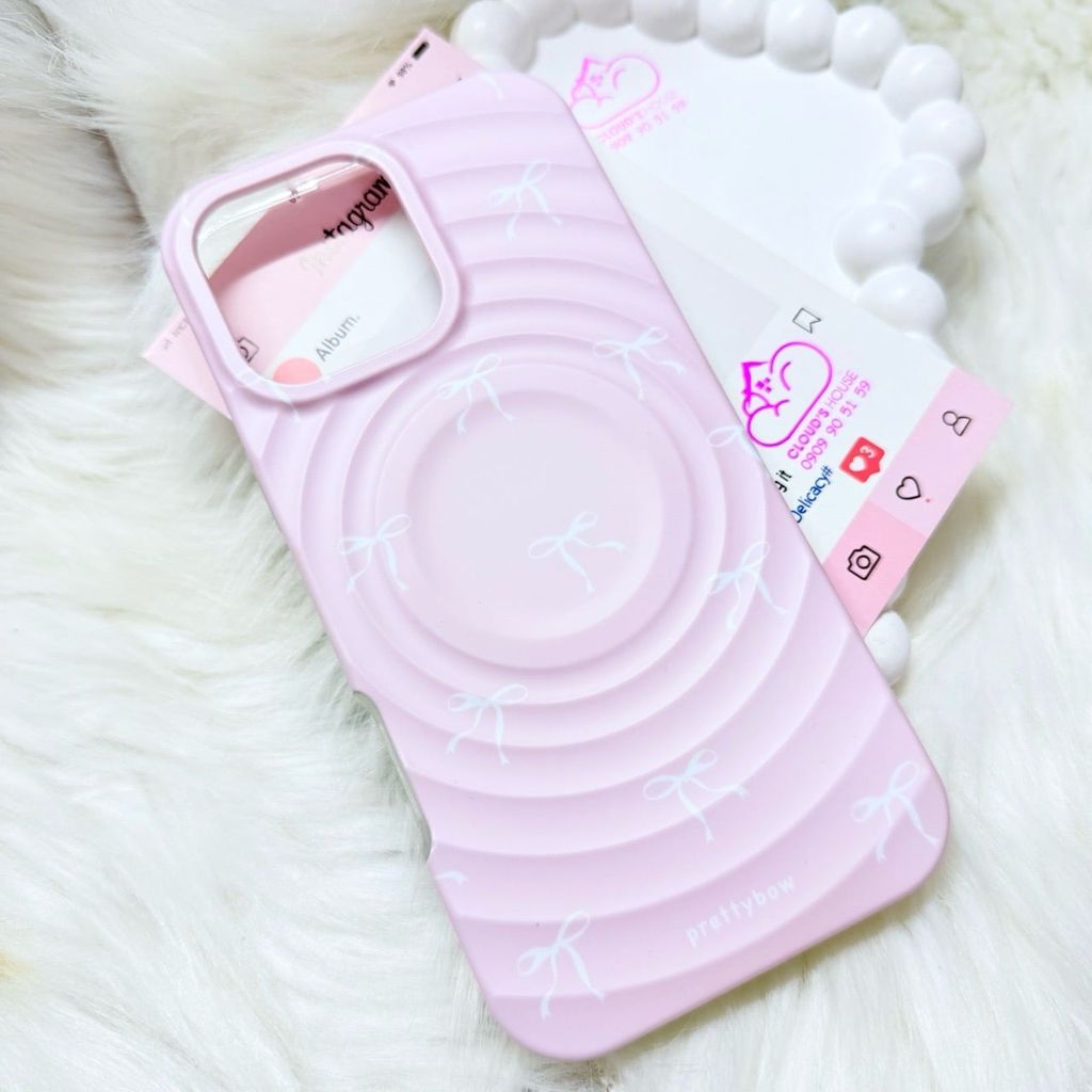 Case Ốp điện thoại iPhone Prettybow Nơ Trắng Nền Hồng Magsafe iPhone 17/16/15/14/13/12/Pro/Promax