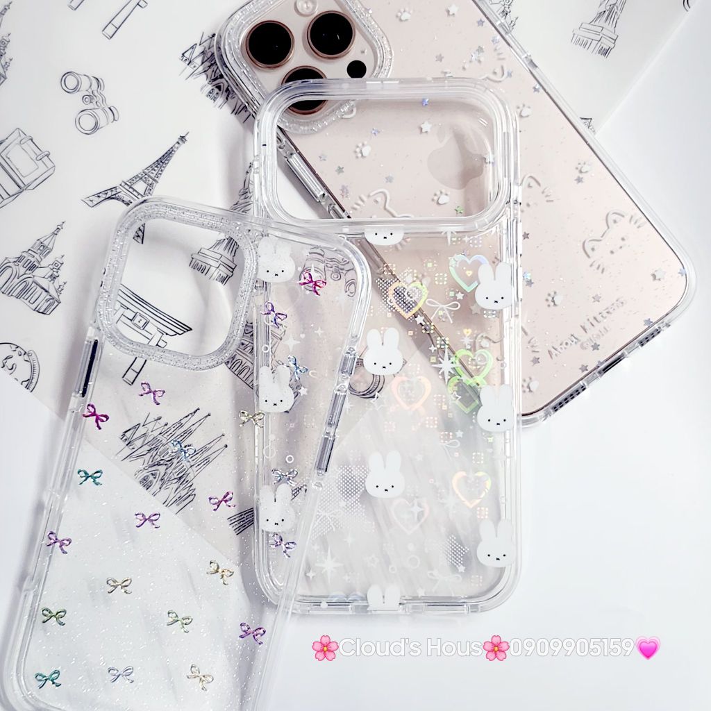 Case Ốp điện thoại iPhone Bling Bling ánh tim bé Thỏ kute viền camera lấp la lấp lánh iPhone 13/14/15/16/17Pro/Promax