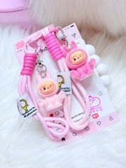Dây đeo ngắn móc tay LABUBU chất dù giữ điện thoại màu phối trơn ( DÂY NGẮN) - kèm móc hoạt hình