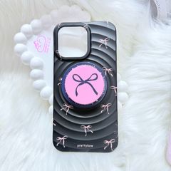 Case Ốp điện thoại iPhone Prettybow Nơ Hồng Nền Đen Pastel Magsafe iPhone 17/16/15/14/13/12/Pro/Promax