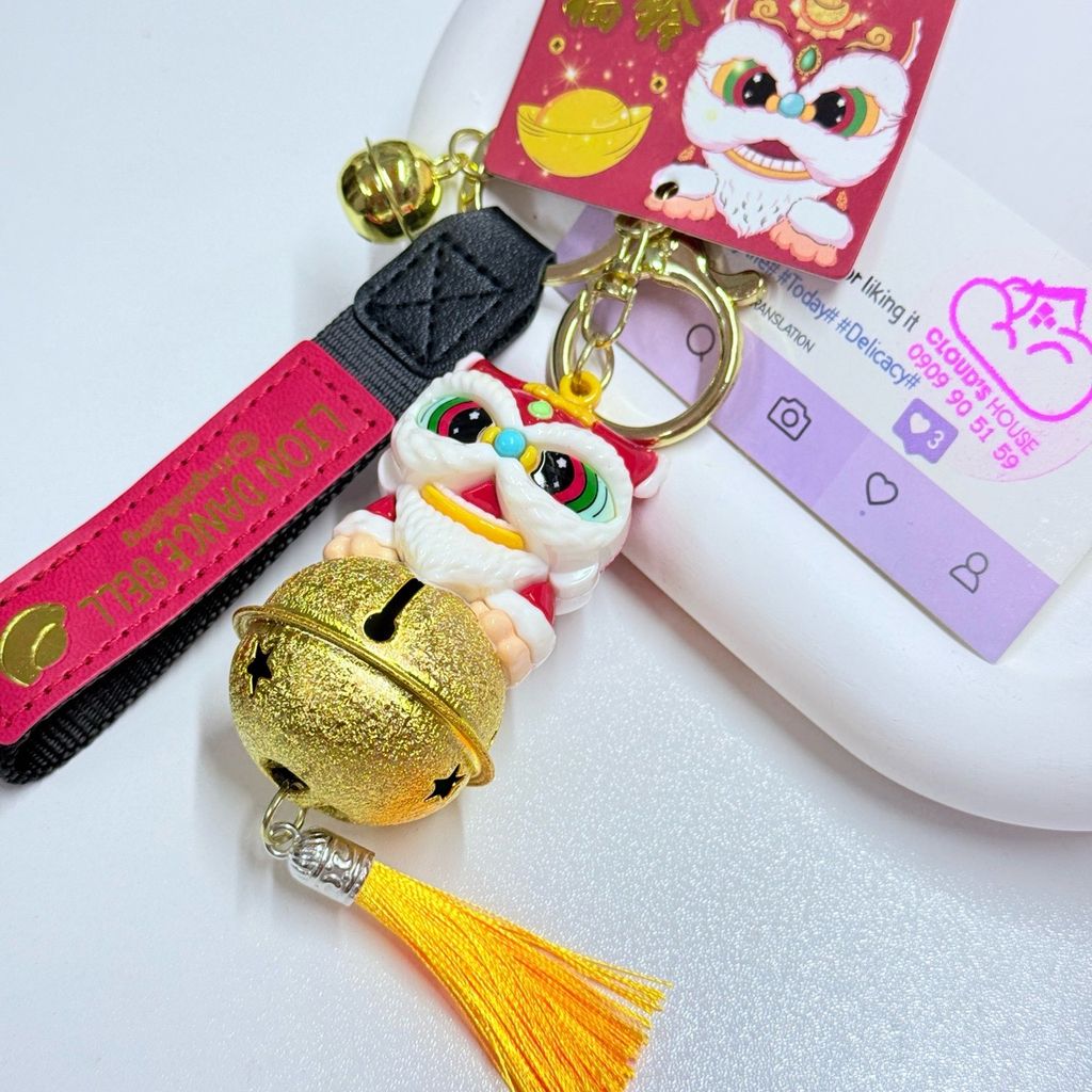 Móc Khóa Ông Lân Ôm Chuông Lớn Đỏ Tết