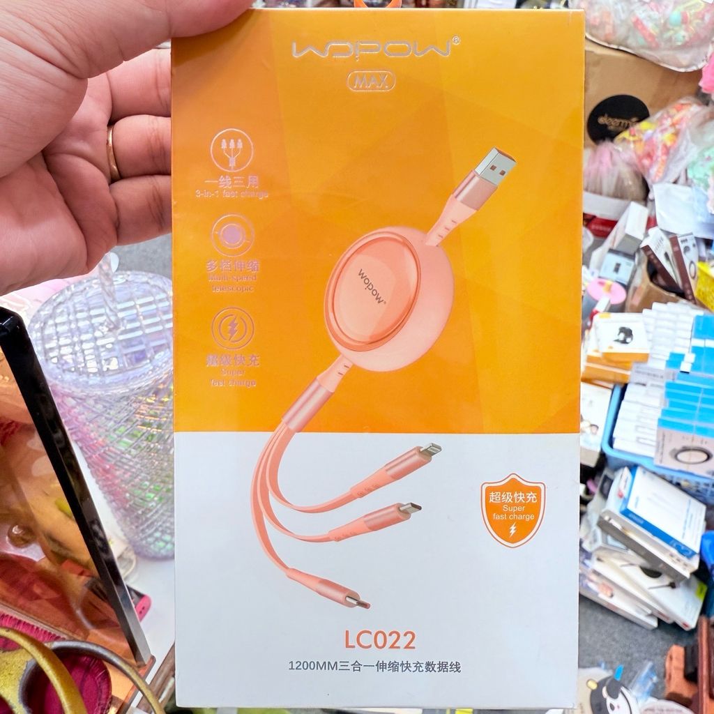 CÁP SẠC IPHONE Cáp Rút Chính hãng WOPOW LC022 dài 1.2m