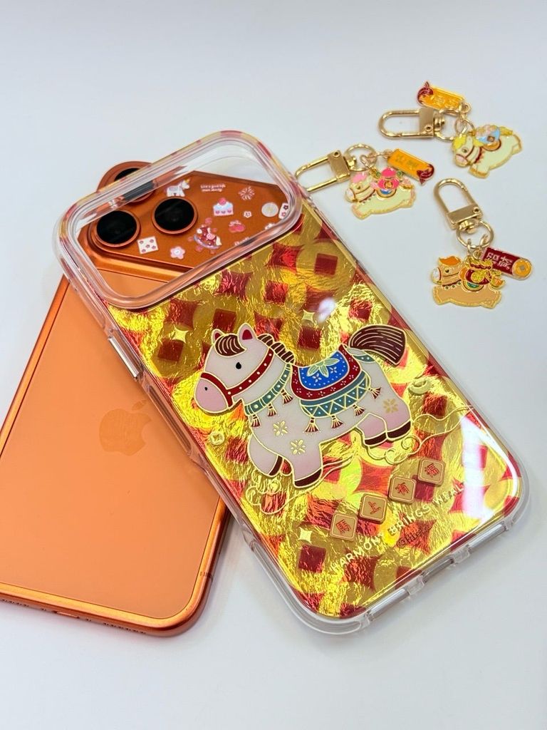 Case Ốp điện thoại iPhone Ngựa May Mắn Ánh Xà Cừ Vàng Đỏ iPhone 12/13/14/15/16/17Pro/Promax - Mã Thượng Hữu Phúc - Harmony Brings Wealth - TẾT