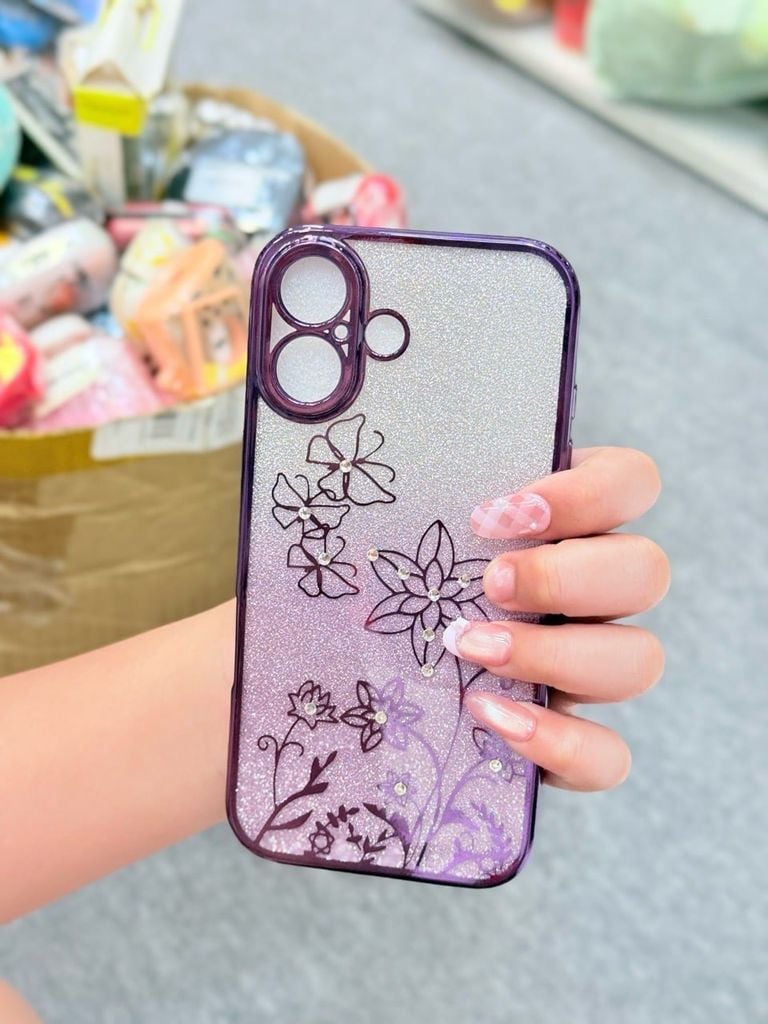 Case Ốp điện thoại iPhone TRong 2in1 Bling Bling Viền Xi iPhone 15/16/Plus