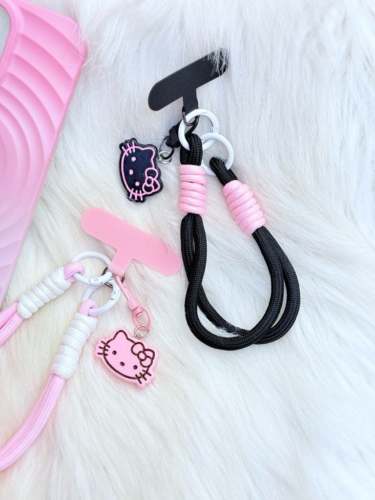 Dây đeo ngắn móc tay chất dù giữ điện thoại màu phối trơn ( DÂY NGẮN) - kèm móc hoạt hình các mẫu