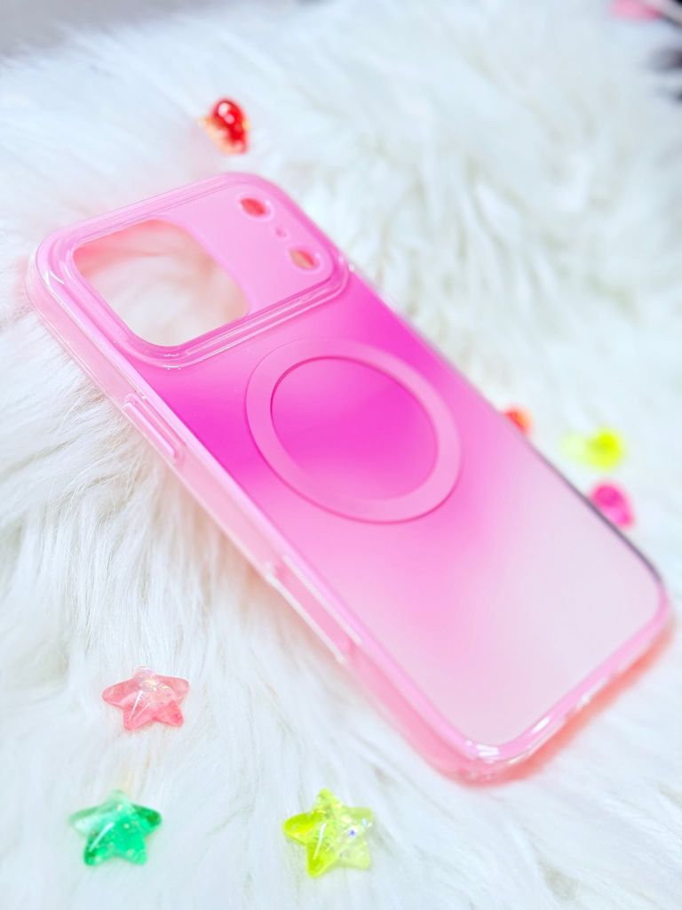 Case Ốp điện thoại iPhone Ombre Hồng Trắng Có Nút Control Magsafe iPhone 13/14/15/16/17Pro/Promax