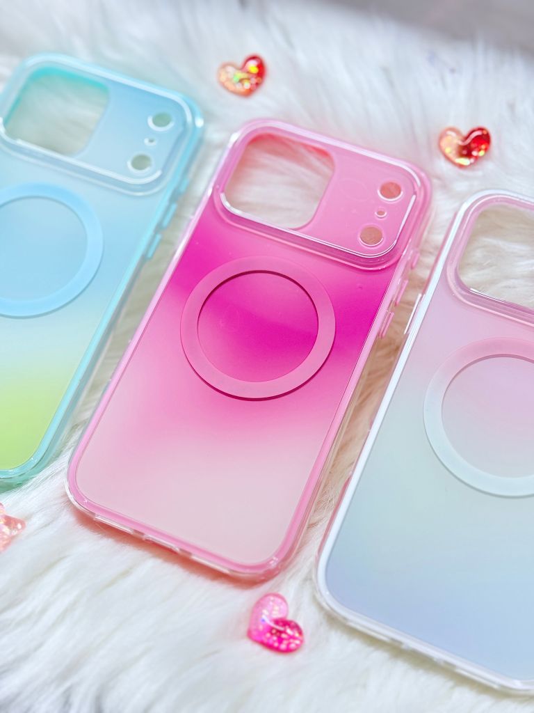 Case Ốp điện thoại iPhone Ombre Hồng Trắng Có Nút Control Magsafe iPhone 13/14/15/16/17Pro/Promax