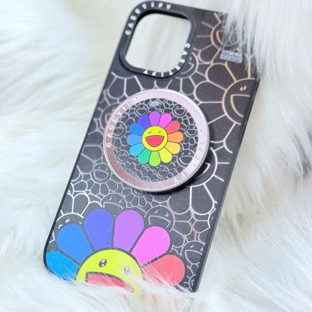 Case Ốp Điện thoại iPhone Hoa Cười Nhiều Màu Nền Đen x Murakami Flower Mirror CaseTify iPhone 17/16/Promax