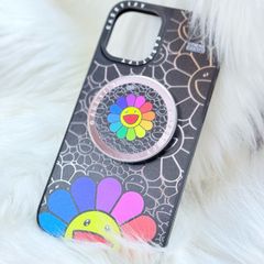 Case Ốp Điện thoại iPhone Hoa Cười Nhiều Màu Nền Đen x Murakami Flower Mirror CaseTify iPhone 17/16/Promax