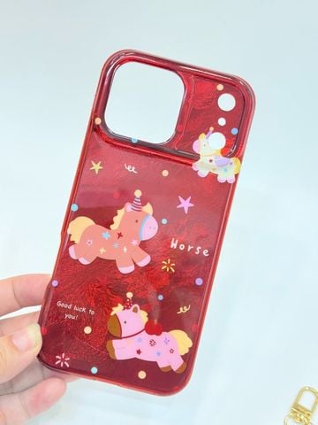Case Ốp điện thoại iPhone Ngựa Good Luck To You Ánh Xà Cừ Đỏ iPhone 13/14/15/16/17Pro/Promax- TẾT