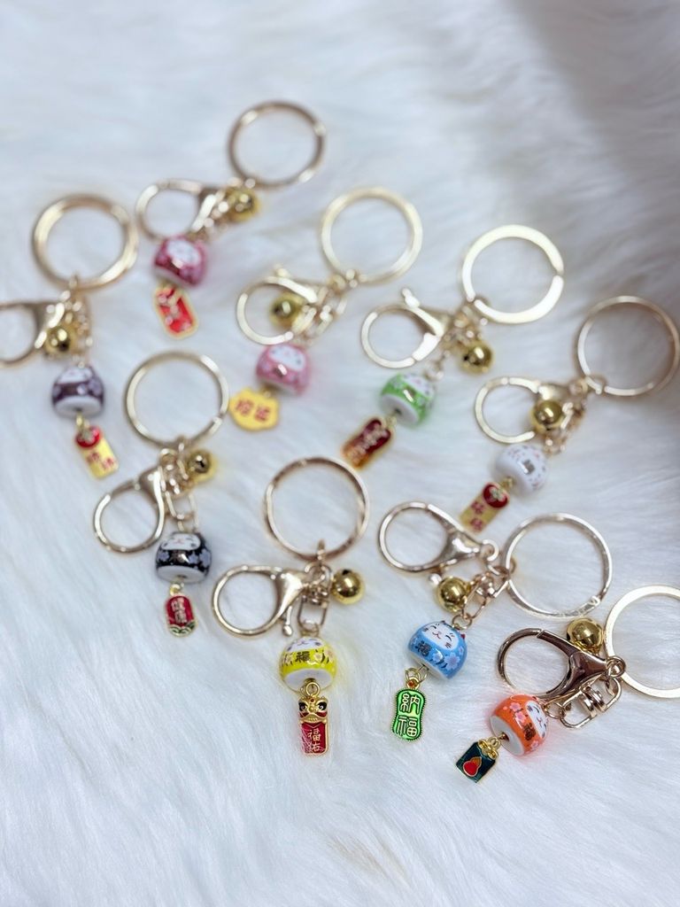 Móc Khóa Móc Treo Mèo Móc Túi Phụ Kiện Đẹp Mèo Thần Tài Mini Có Chuông, chất liệu kim loại Đài Loan (TAIWAN)