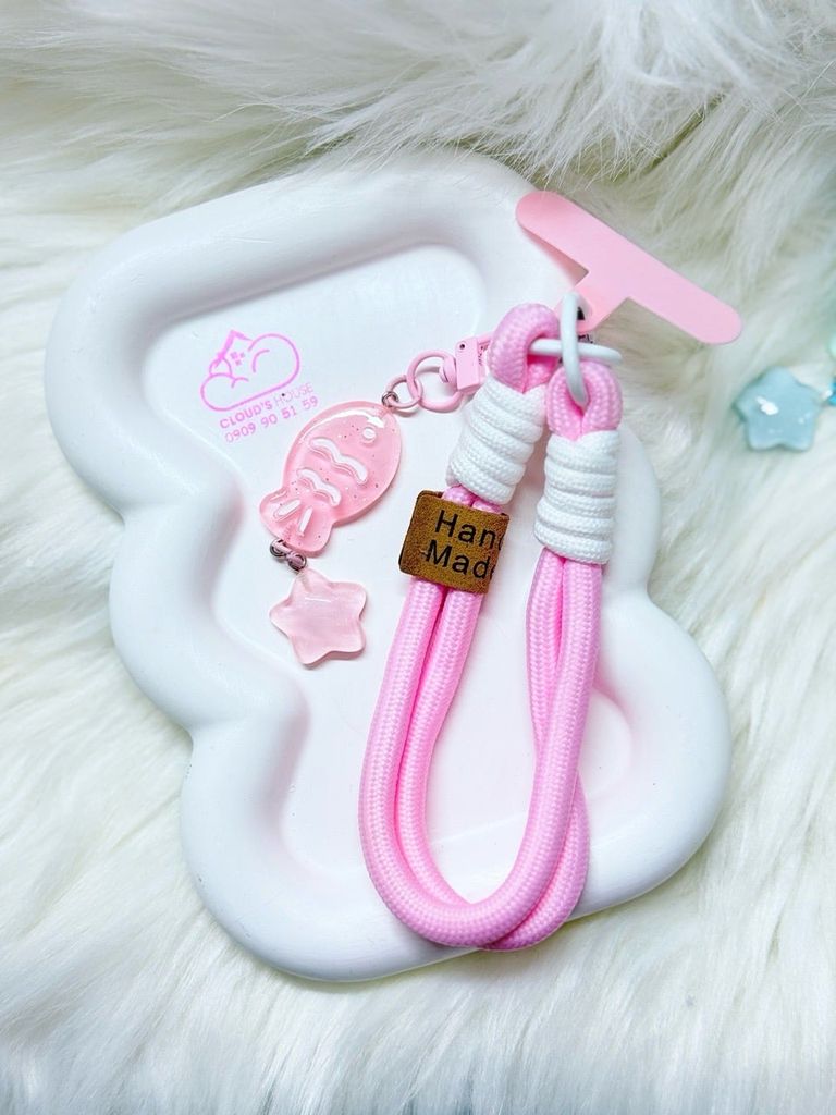 Dây đeo ngắn móc tay chất dù giữ điện thoại màu phối trơn ( DÂY NGẮN) - kèm móc hoạt hình các mẫu