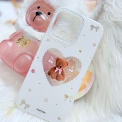 Case Ốp điện thoại iPhone Trắng Gấu Nâu Nơ Sao Cherry Freedom Có Nút Control Viền Camera Bling Bling iPhone 13/14/15/16/17Pro/Promax