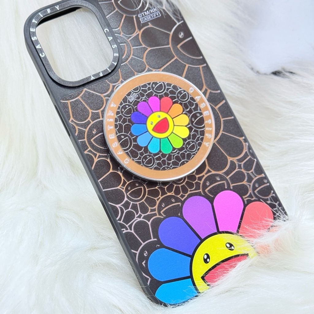 Case Ốp Điện thoại iPhone Hoa Cười Nhiều Màu Nền Đen x Murakami Flower Mirror CaseTify iPhone 17/16/Promax