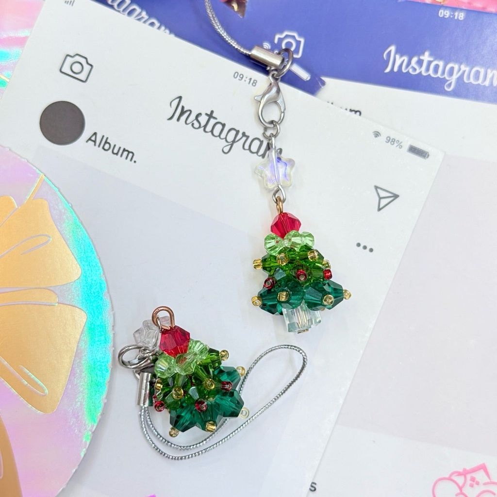 Móc Treo/ Móc khoá điện thoại di động đính hạt pha lê cây thông Noel, móc chìa khóa bông tuyết Giáng sinh