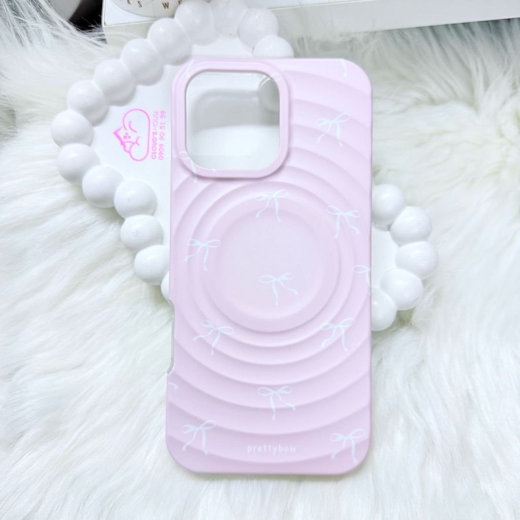 Case Ốp điện thoại iPhone Prettybow Nơ Trắng Nền Hồng Magsafe iPhone 17/16/15/14/13/12/Pro/Promax