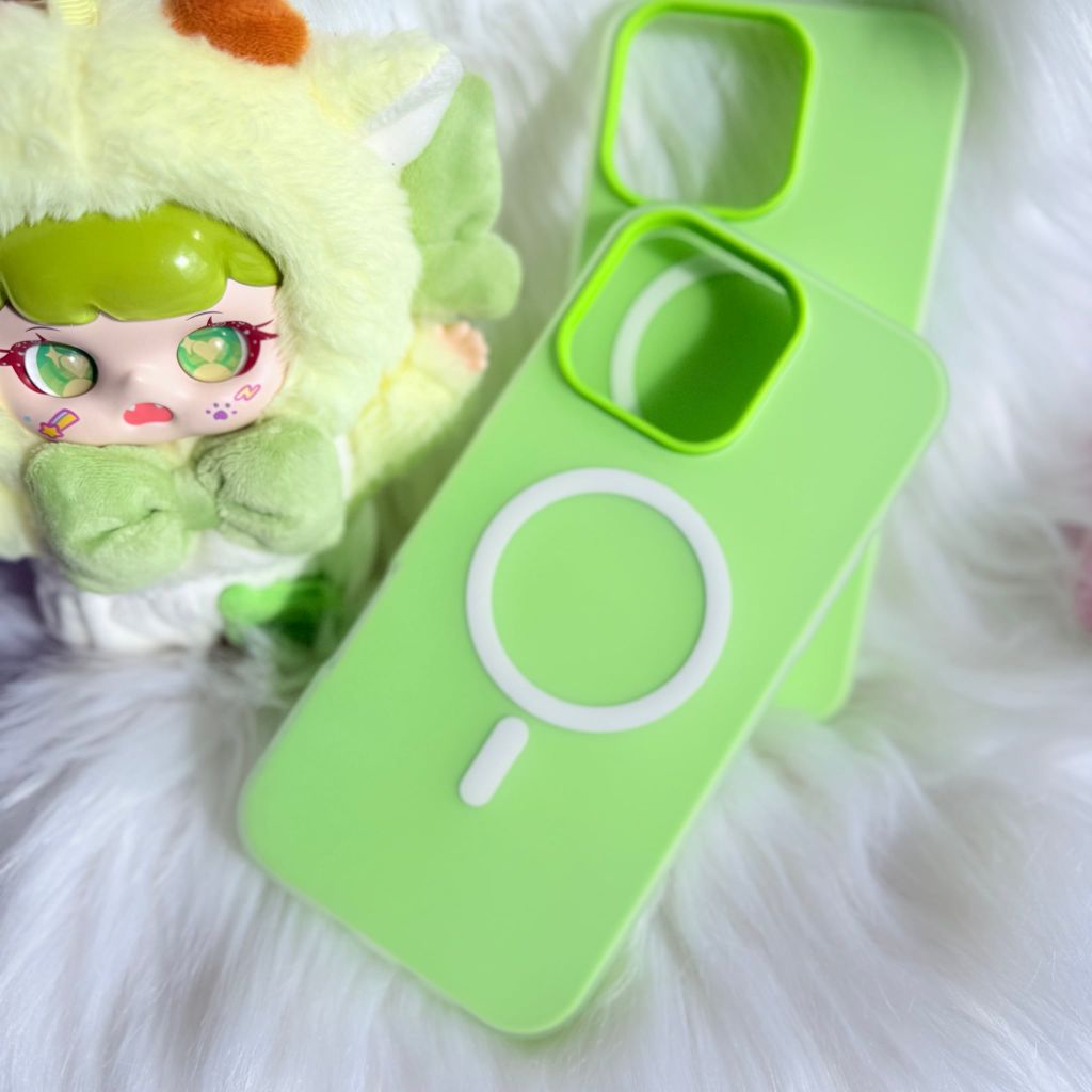 Case Ốp điện thoại iPhone Magsafe Trơn 2 Lớp Basic màu Xanh Dạ Quang iPhone 13/14/15/16/Pro/Promax