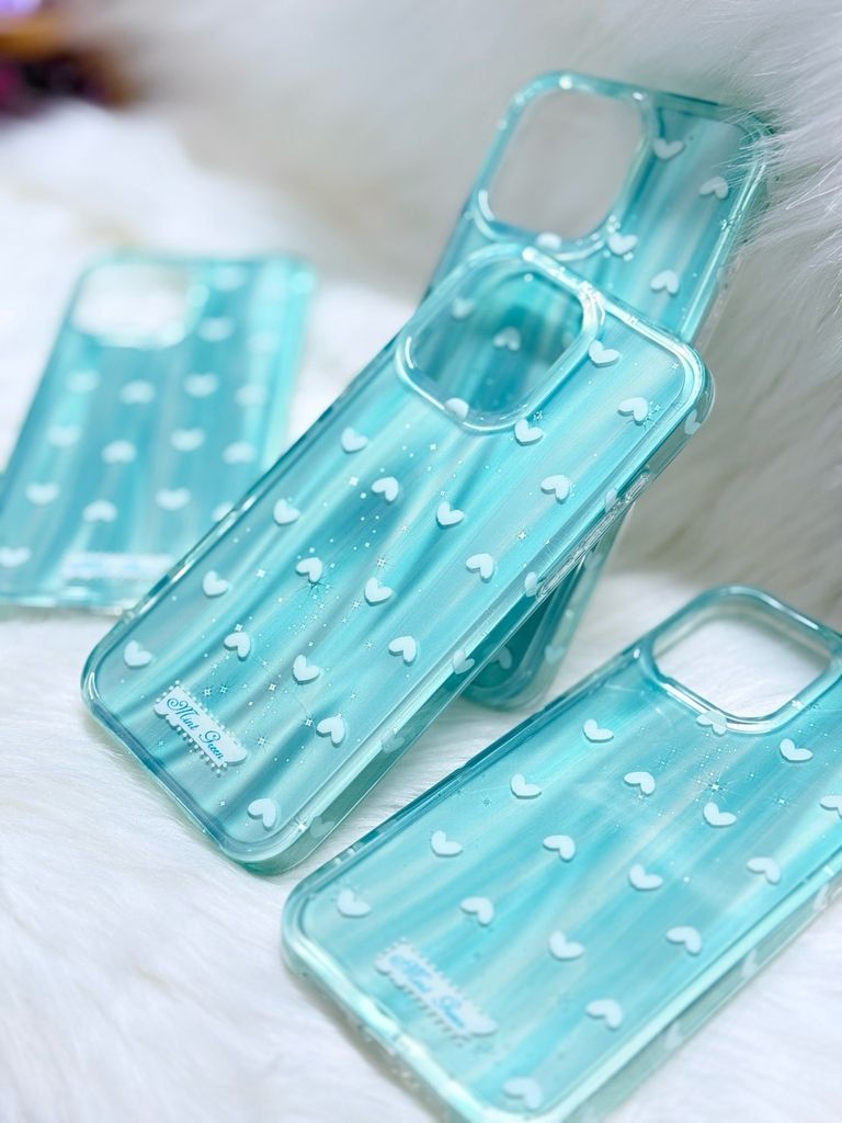 Case Ốp điện thoại iPhone Trái Tim Xanh (Blue Love) Hologram Bling Bling iPhone 13/14/15/16/Pro/Promax
