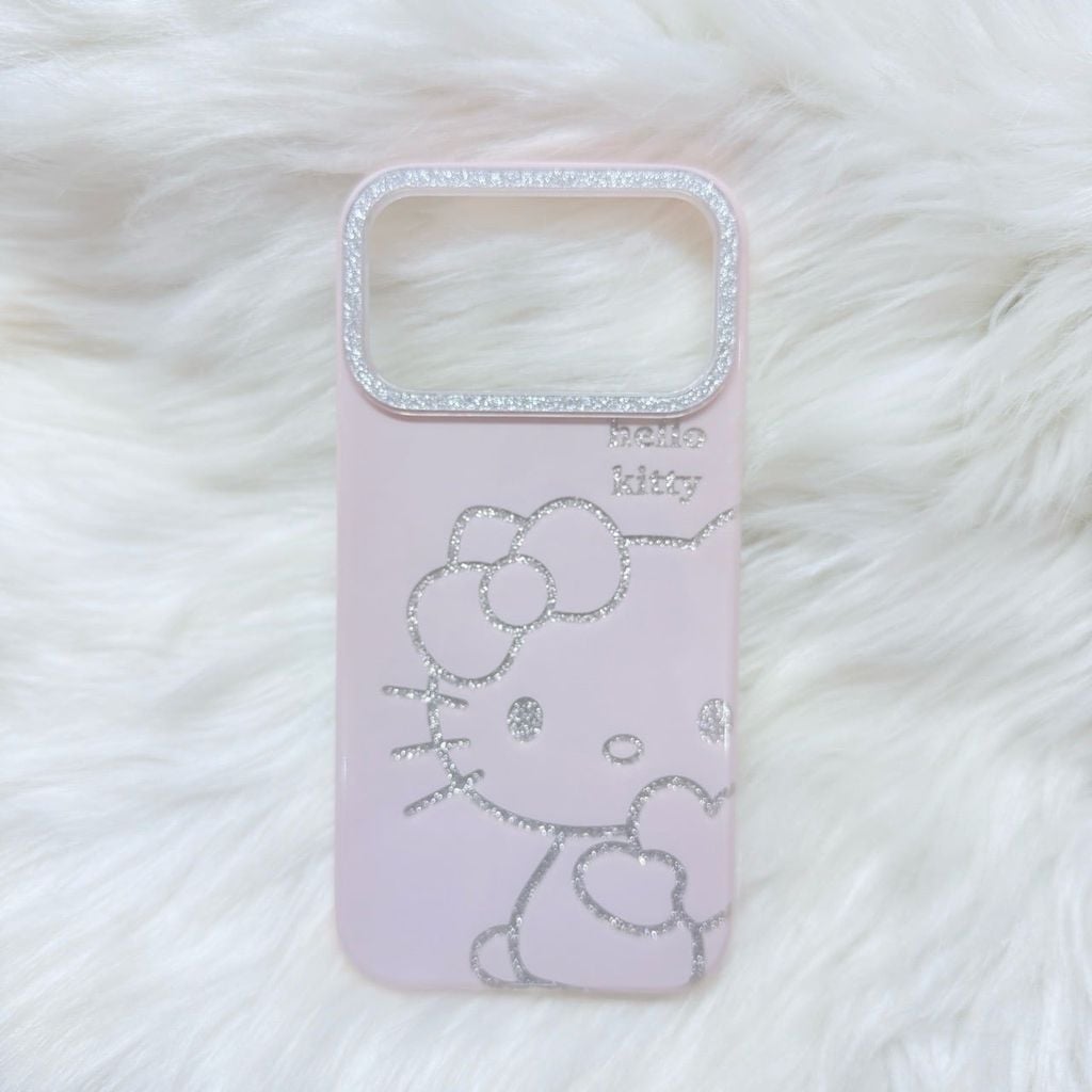 Case Ốp điện thoại iPhone Hello Kitty Hồng Nhạt Viền Camera Bling Bling iPhone 17/Pro/Promax