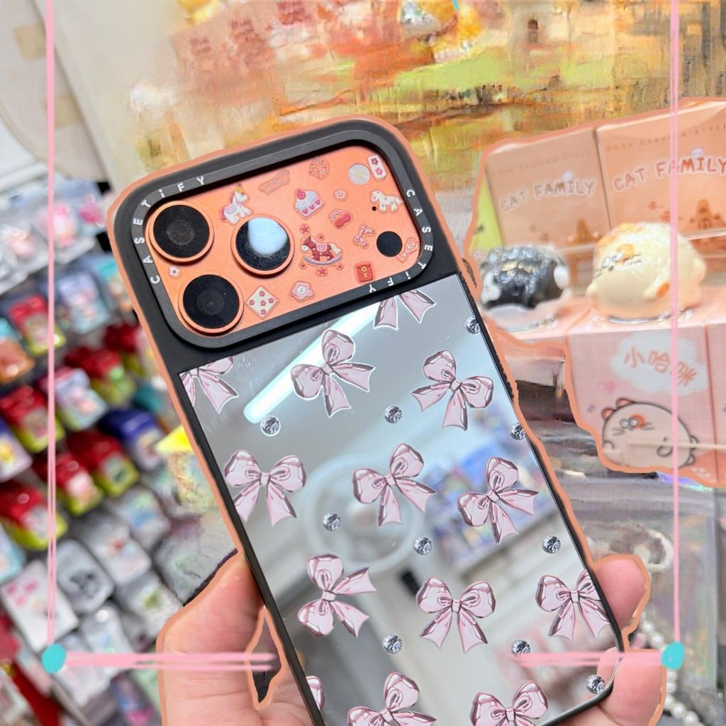 Case Ốp Điện thoại iPhone Gương Nơ Hồng Metallic Pink Ribbon Mirror CaseTify iPhone 17/16/15/14/13/Promax