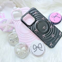 Case Ốp điện thoại iPhone Prettybow Nơ Hồng Nền Đen Pastel Magsafe iPhone 17/16/15/14/13/12/Pro/Promax