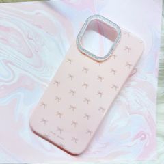 Case Ốp điện thoại iPhone Nơ Hồng Nhạt Viền Camera Bling Bling iPhone 13/14/15/16/17Pro/Promax (Kèm dây 180k)