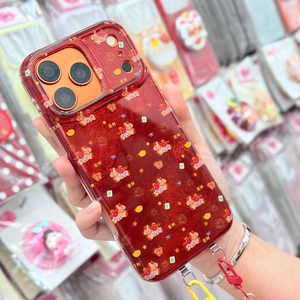Case Ốp điện thoại iPhone Ngựa Cõng Túi Vàng Tài lộc Ánh Xà Cừ Đỏ iPhone 13/14/15/16/17Pro/Promax - TẾT