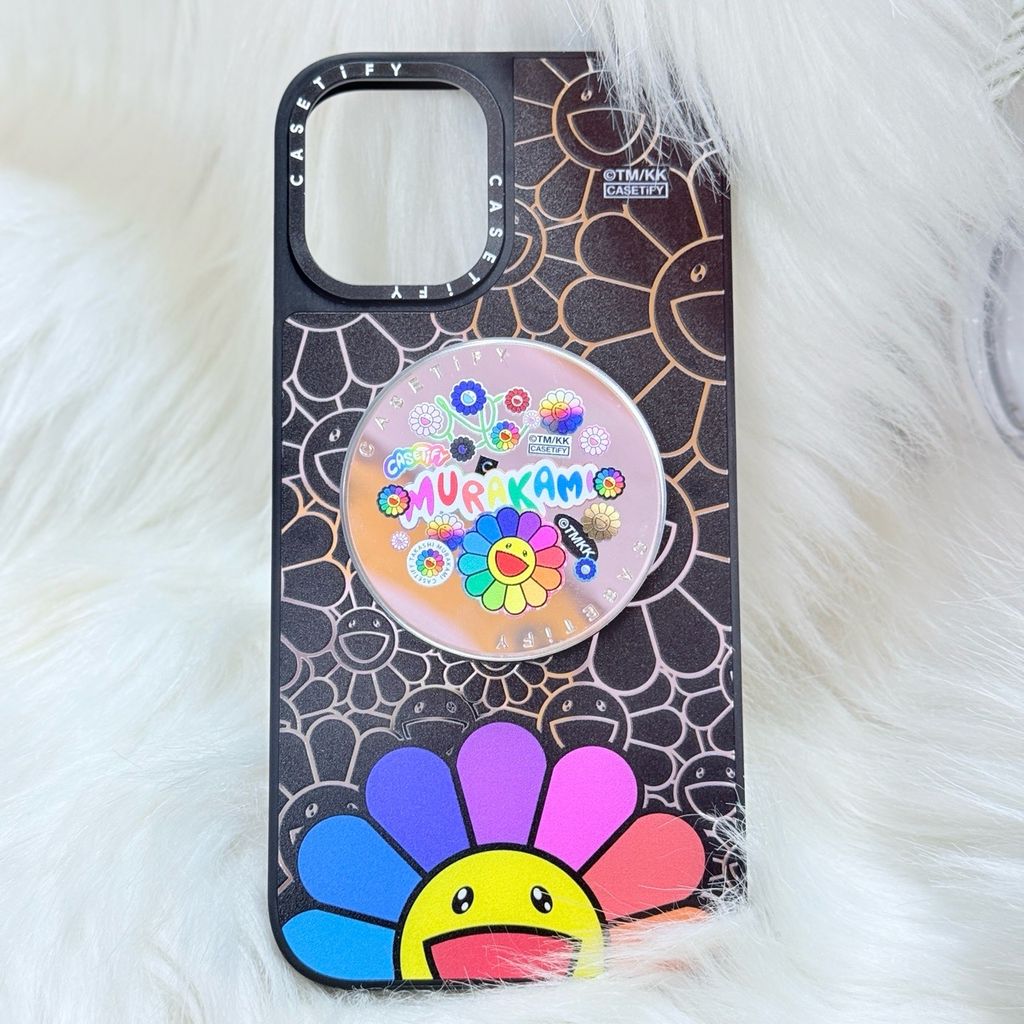Case Ốp Điện thoại iPhone Hoa Cười Nhiều Màu Nền Đen x Murakami Flower Mirror CaseTify iPhone 17/16/Promax