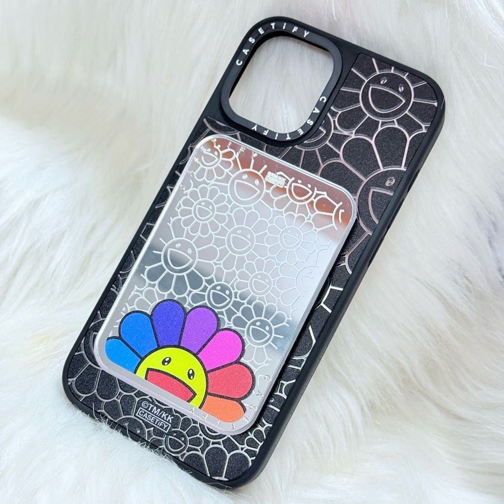Case Ốp Điện thoại iPhone Hoa Cười Gương Nền Đen x Murakami Flower Mirror CaseTify iPhone 17/16/Promax