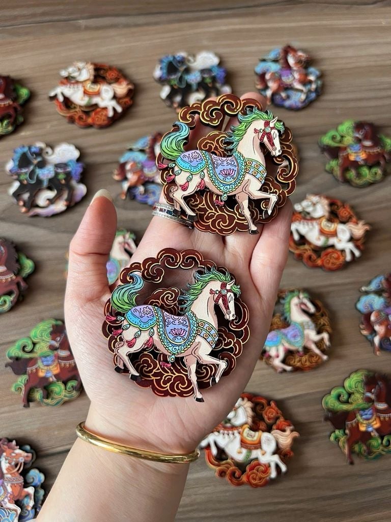 Nam châm Gỗ 3D Trang Trí Tủ Lạnh Fridge Magnet - Hình Ảnh NGỰA NGŨ HÀNH - Quà lưu niệm Việt Nam