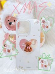 Case Ốp điện thoại iPhone Trắng Gấu Nâu Nơ Sao Cherry Freedom Có Nút Control Viền Camera Bling Bling iPhone 13/14/15/16/17Pro/Promax