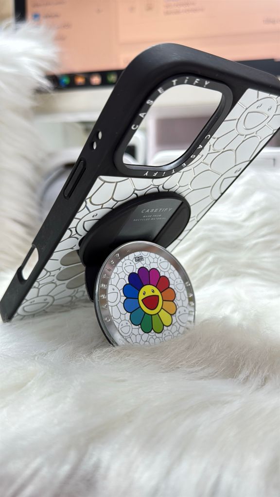 Case Ốp Điện thoại iPhone Hoa Cười Gương Nền Trắng x Murakami Flower Mirror CaseTify iPhone 17/16/Promax