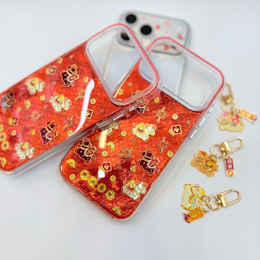 Case Ốp điện thoại iPhone Ngựa Cõng Vàng & Cõng Túi Tiền Ánh Xà Cừ Đỏ iPhone 12/13/14/15/16/17Pro/Promax - TẾT