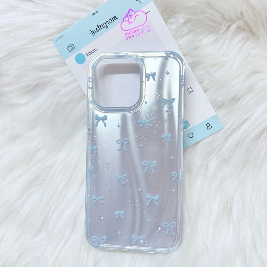 Case Ốp điện thoại iPhone Nơ Xanh Dương Hologram Bling Bling iPhone 13/14/15/16/Pro/Promax