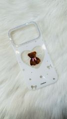 Case Ốp điện thoại iPhone Trắng Gấu Nâu Nơ Sao Cherry Freedom Có Nút Control Viền Camera Bling Bling iPhone 13/14/15/16/17Pro/Promax