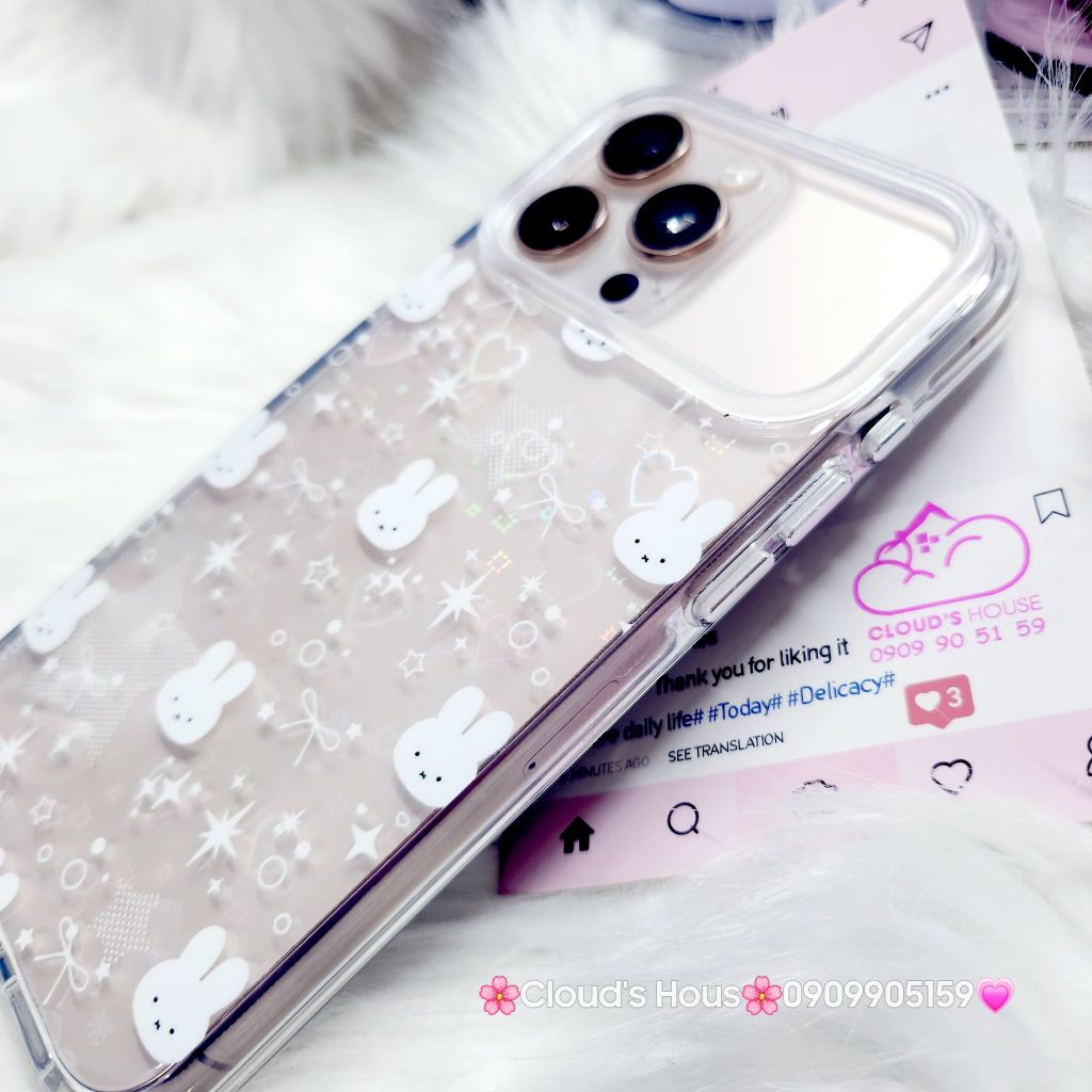 Case Ốp điện thoại iPhone Bling Bling ánh tim bé Thỏ kute viền camera lấp la lấp lánh iPhone 13/14/15/16/17Pro/Promax