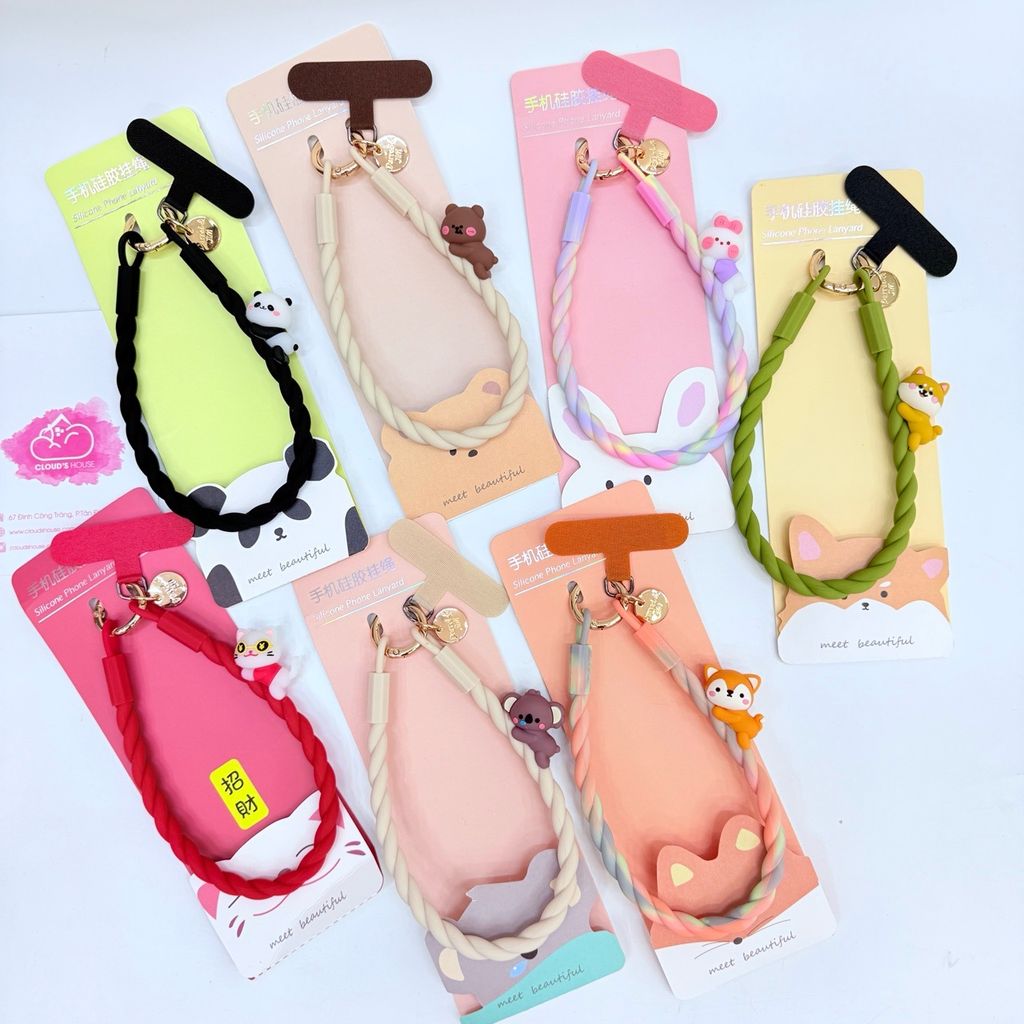 DÂY Xoắn Thú Cartoon Silicone Chất CHỐNG BẨN kèm charm nhiều màu sắc