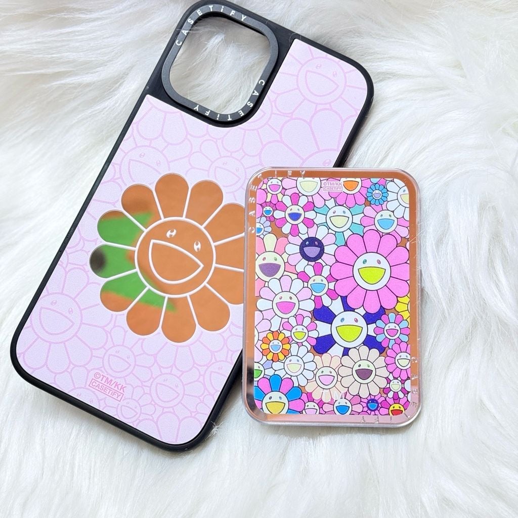 Case Ốp Điện thoại iPhone Hoa Cười Gương Nền Hồng x Murakami Flower Mirror CaseTify iPhone 17/16/Promax