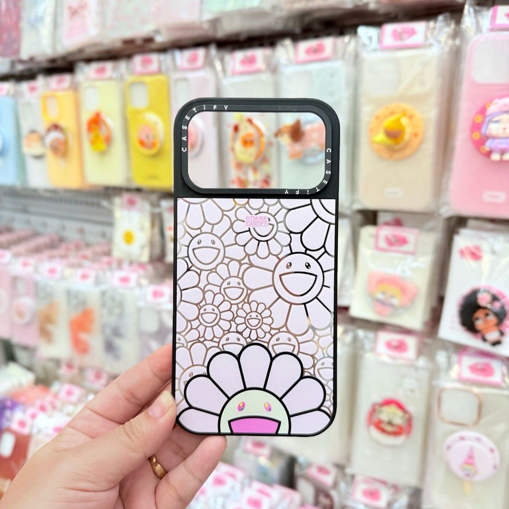 Case Ốp Điện thoại iPhone Hoa Cười Nền Hồng x Murakami Flower Mirror CaseTify iPhone 17/16/Promax