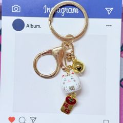 Móc Khóa Móc Treo Mèo Móc Túi Phụ Kiện Đẹp Mèo Thần Tài Mini Có Chuông, chất liệu kim loại Đài Loan (TAIWAN)