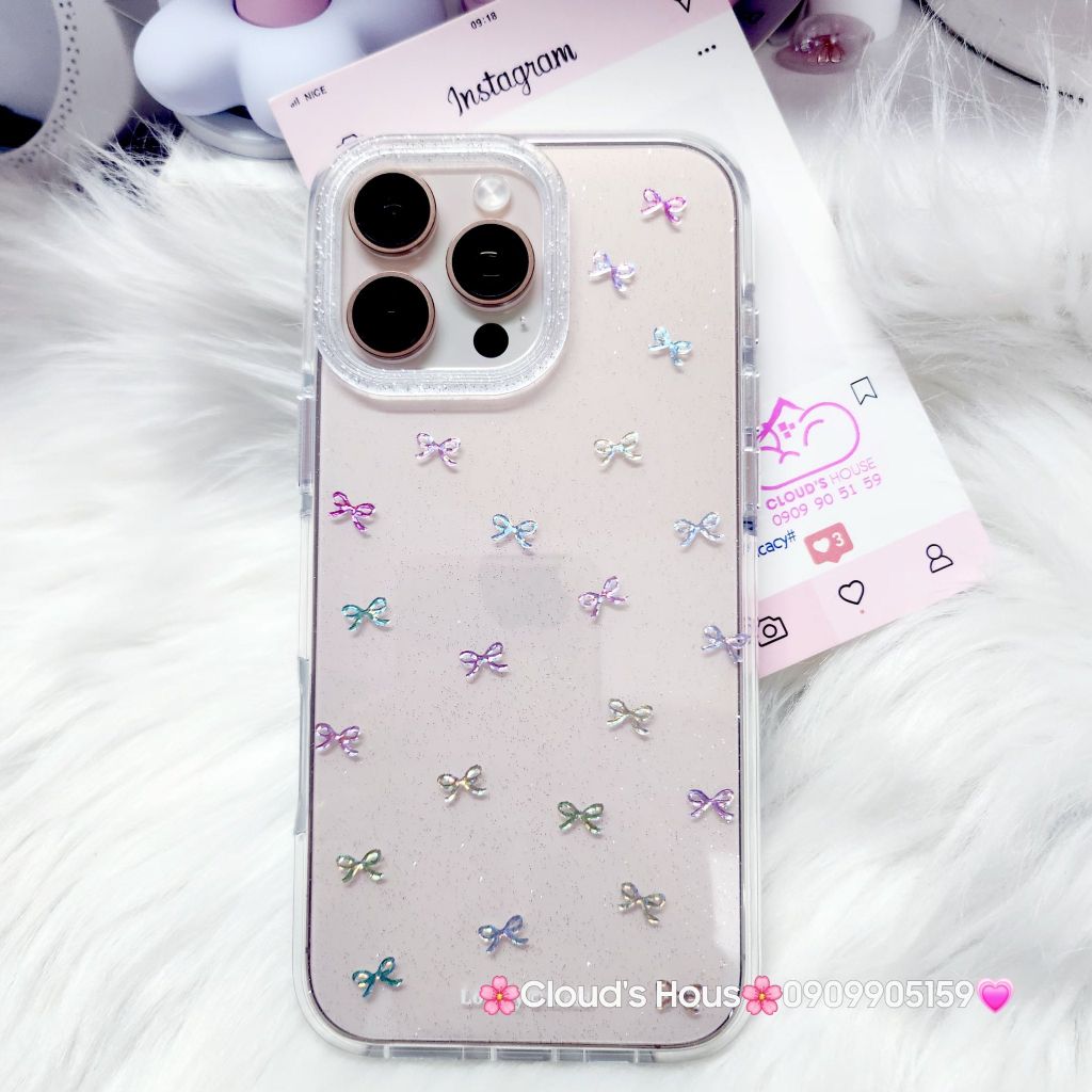 Case Ốp điện thoại iPhone Bling Bling Nơ nhiều màu kute viền camera lấp la lấp lánh iPhone 13/14/15/16/17Pro/Promax