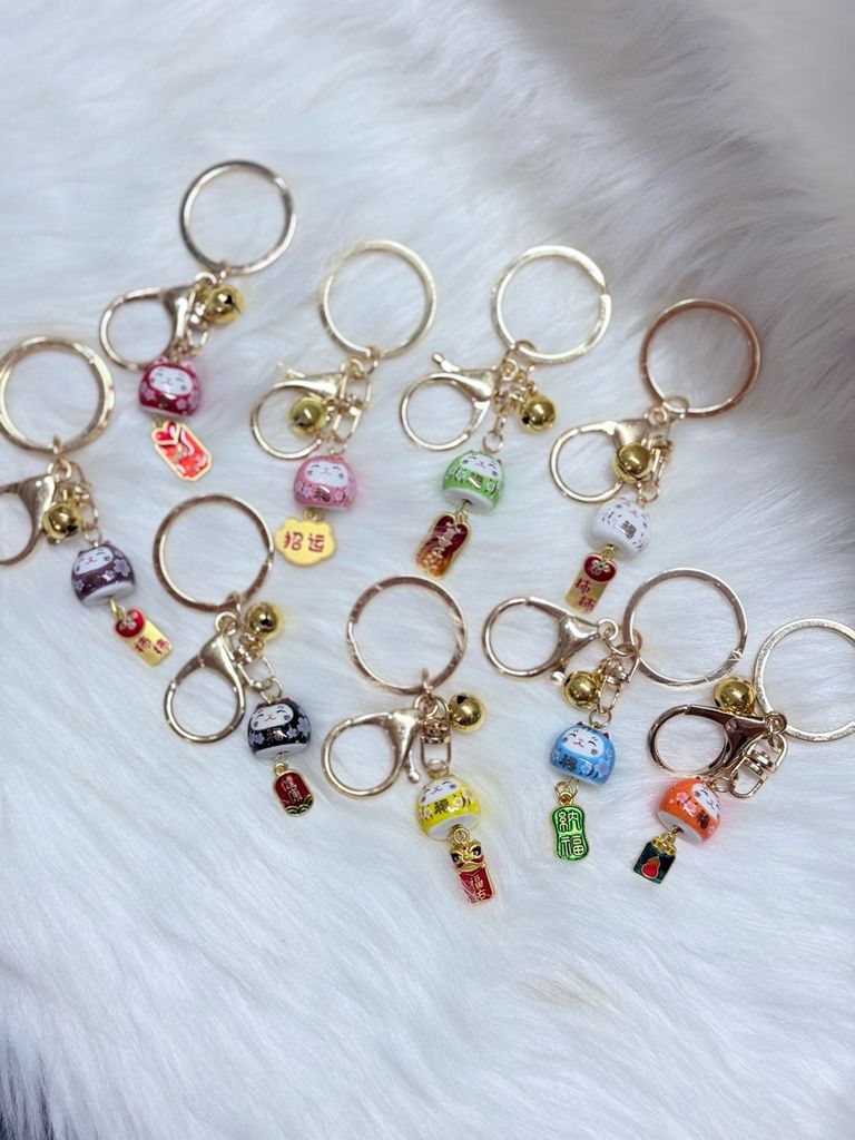 Móc Khóa Móc Treo Mèo Móc Túi Phụ Kiện Đẹp Mèo Thần Tài Mini Có Chuông, chất liệu kim loại Đài Loan (TAIWAN)