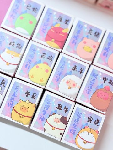 Bộ Tượng Mô Hình 12 Con Giáp Tròn Ú Nu  dễ thương trang trí bàn làm việc để xe oto