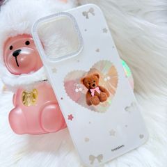 Case Ốp điện thoại iPhone Trắng Gấu Nâu Nơ Sao Cherry Freedom Có Nút Control Viền Camera Bling Bling iPhone 13/14/15/16/17Pro/Promax