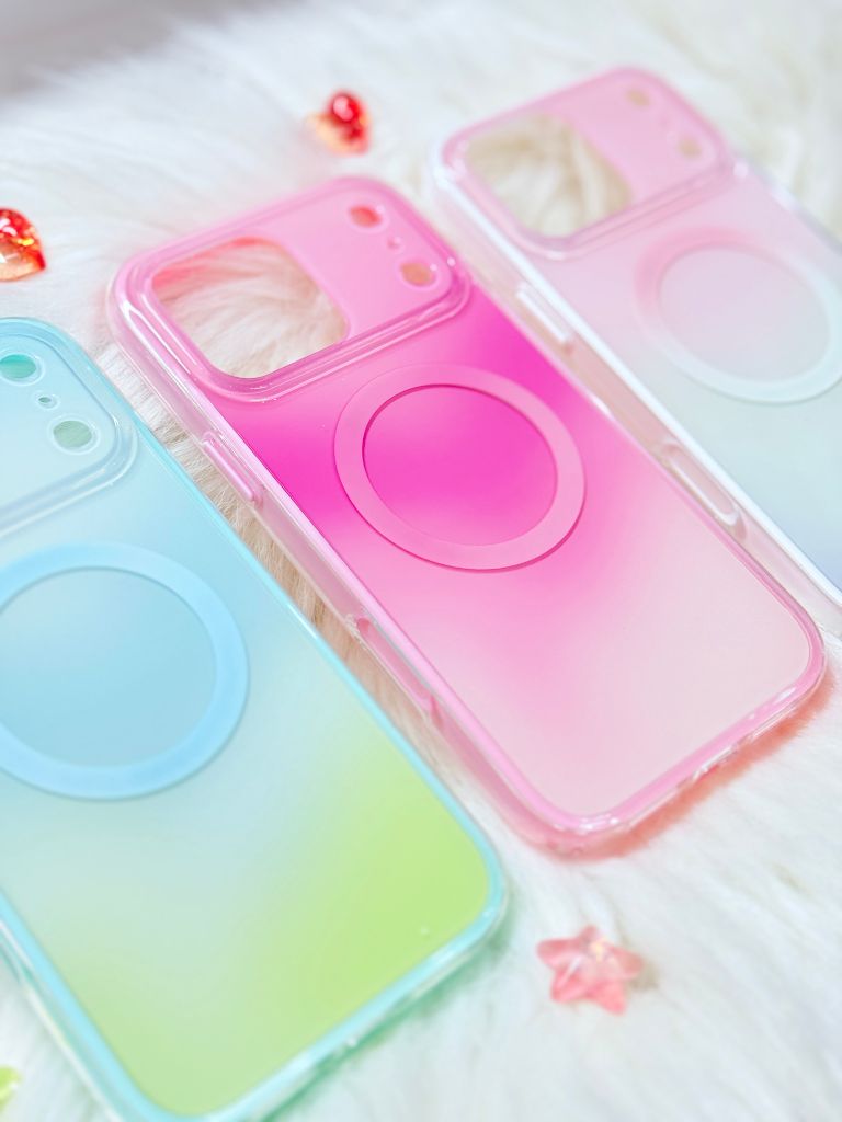 Case Ốp điện thoại iPhone Ombre Hồng Trắng Có Nút Control Magsafe iPhone 13/14/15/16/17Pro/Promax