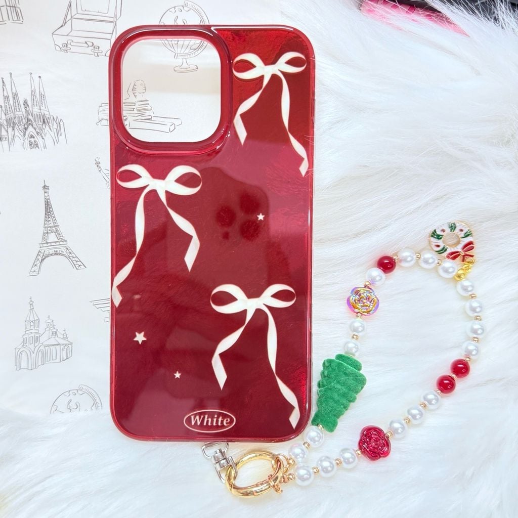 Case Ốp điện thoại iPhone Nơ Trắng Nền Đỏ White iPhone 12/13/14/15/16/Pro/Promax